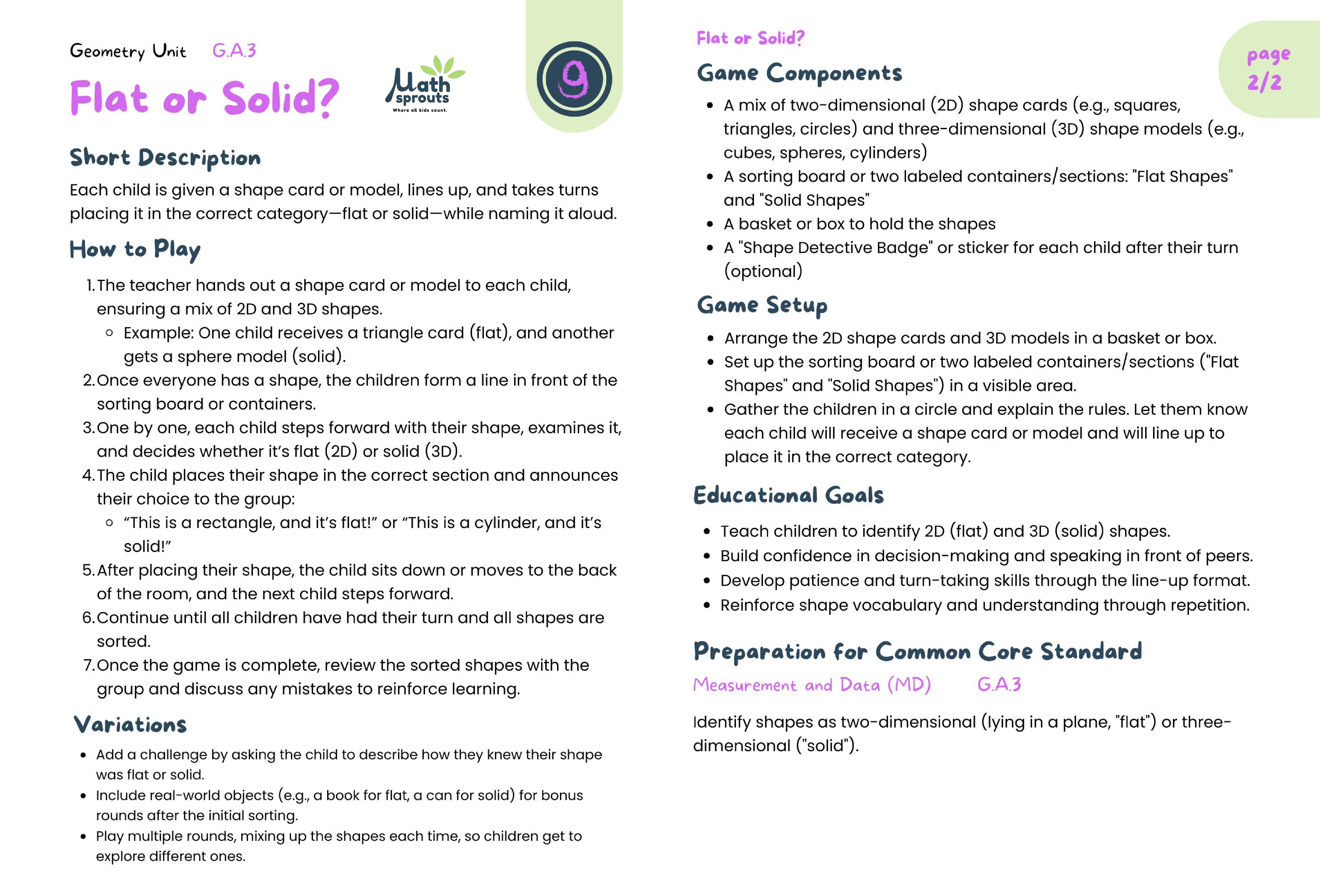 Math Sprouts Curriculum